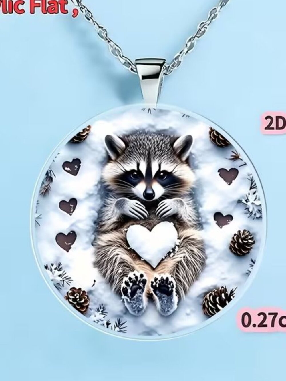 Silver Acrylic RACCOON Pendant Necklace